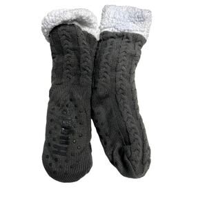 Huggle Premium Fleece Slipper Socks Non-Slip Grey As Seen on TV Cable Knit